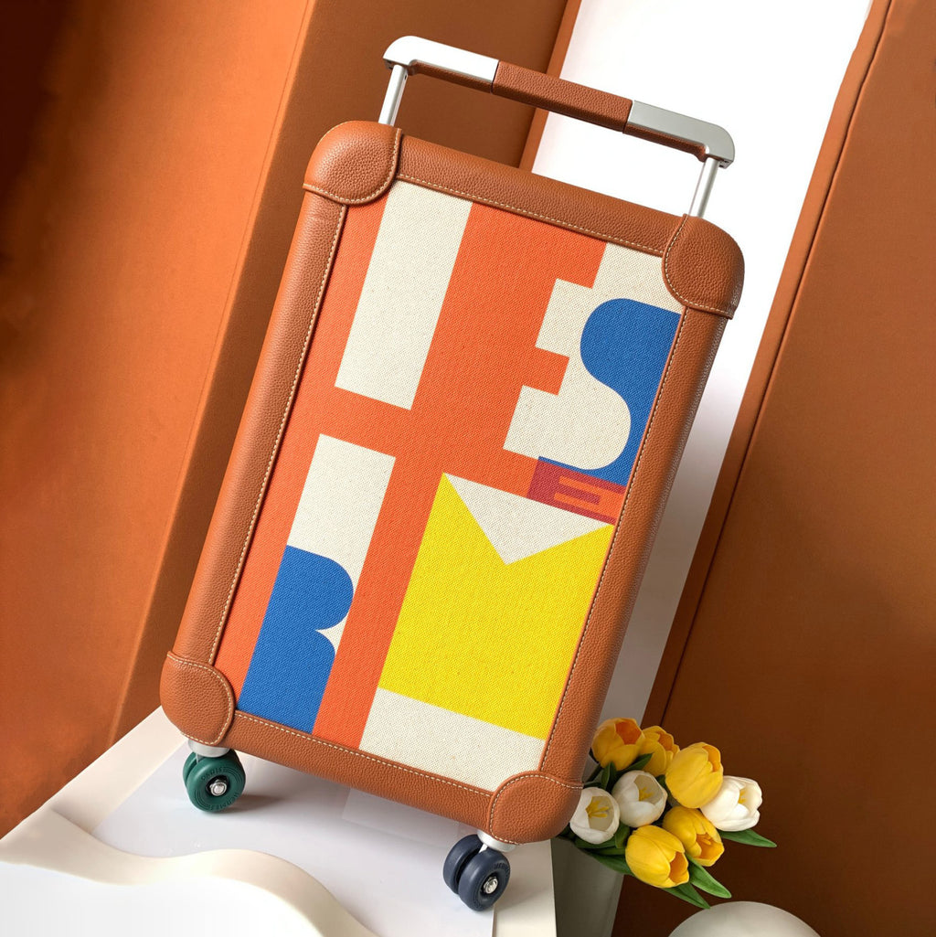 Hermes R.M.S Classic Fashion Pattern Printed Pull-along Canvas Cowhide Leather Luggage Bags #78183