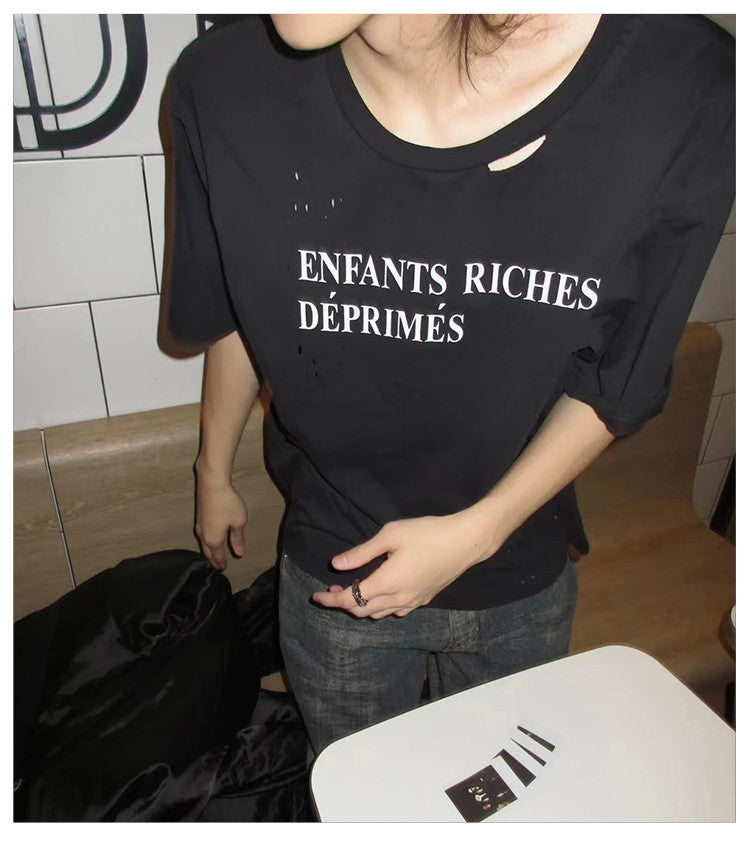 Enfants Riches Deprimes Men's Summer Letter Pattern Print Retro Casual Loose Straight Solid Color Cotton Short Sleeve T-Shirt #99365