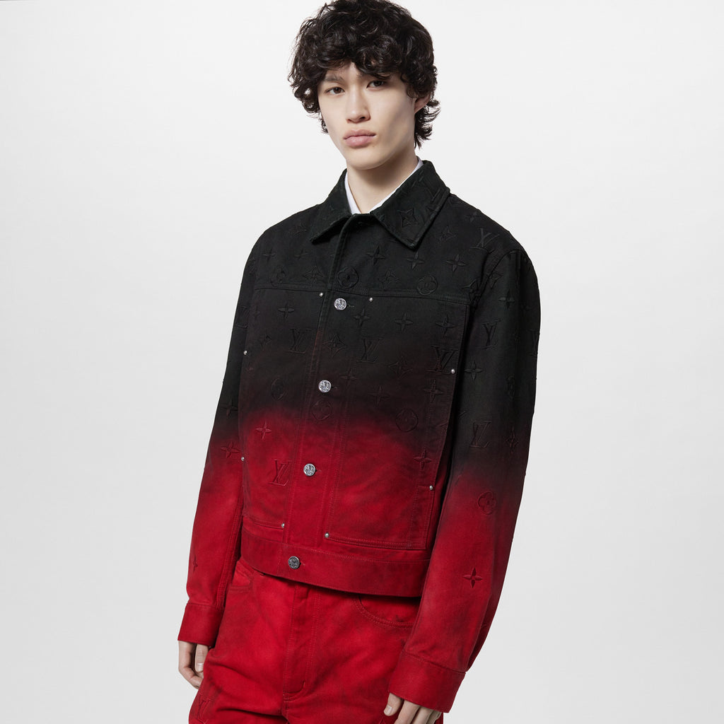 Louis Vuitton Men's Fall And Winter Models Black And Red Gradient Long Sleeved Denim Single Breasted Jacket #98144