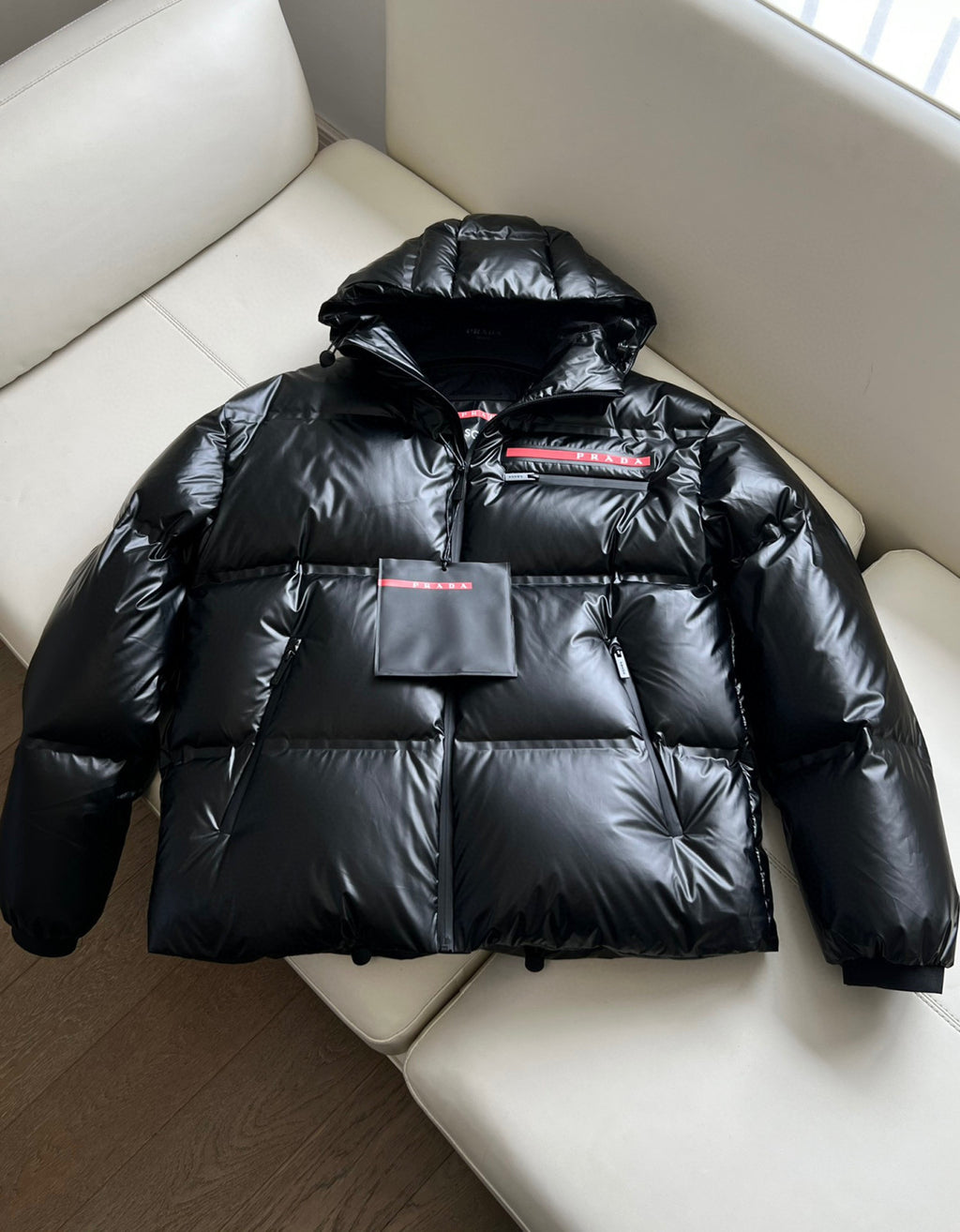 Prada Light Nylon Hooded Puffer Jacket Zip Down Coat #96333