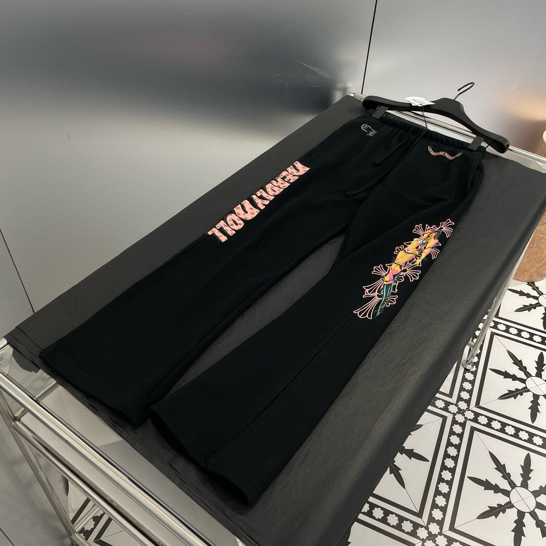 Chrome Hearts Men's And Women's Fall/Winter Fan Cross Graffiti Print Black Hooded Zipper Jacket Knit Vest Stretch Sweatpants Pants Set Suit #98138