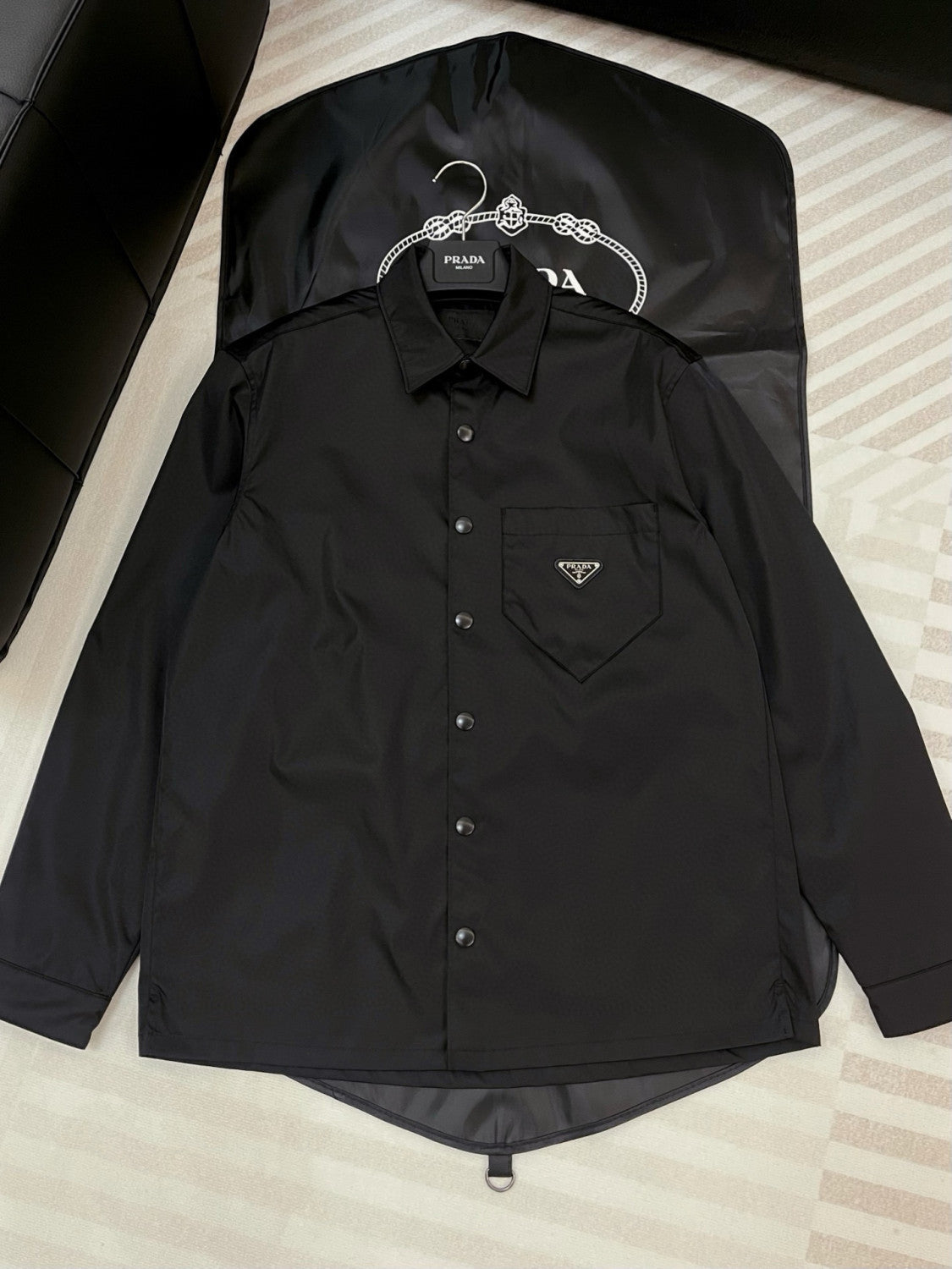 Prada Re-Nylon Men's Spring/Fall Fashion Casual Solid Color Collared Single Button Nylon Jacket Shirt #78762