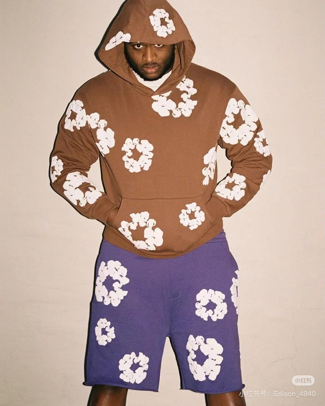 Denim Tears Men's Women's Spring & Autumn Floral Print Pocket Long Sleeve Solid Color Fit Cotton Hooded Sweatshirt Ngvp #8853