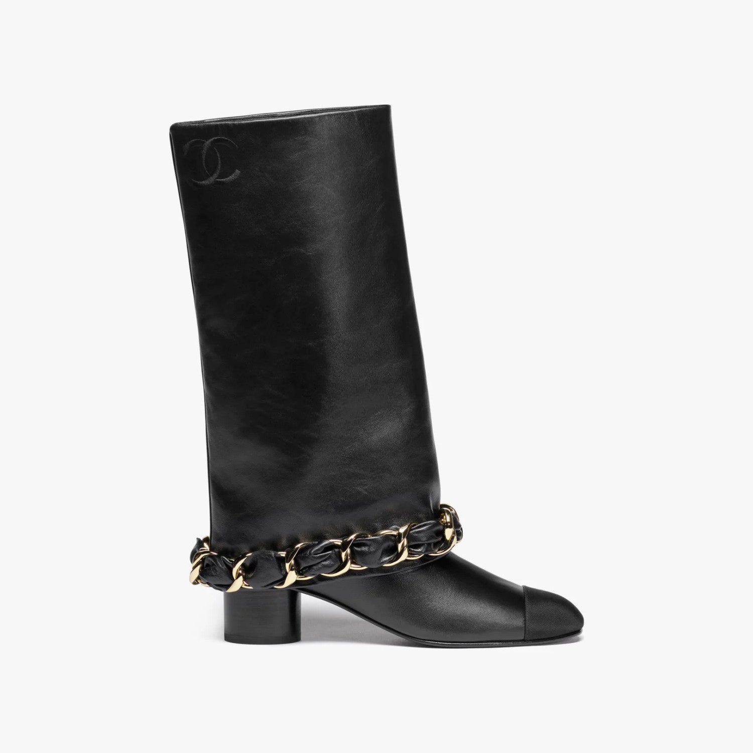 Chanel Women's Solid Color Round Toe Leather High Top Riding Boots Shoes #77819