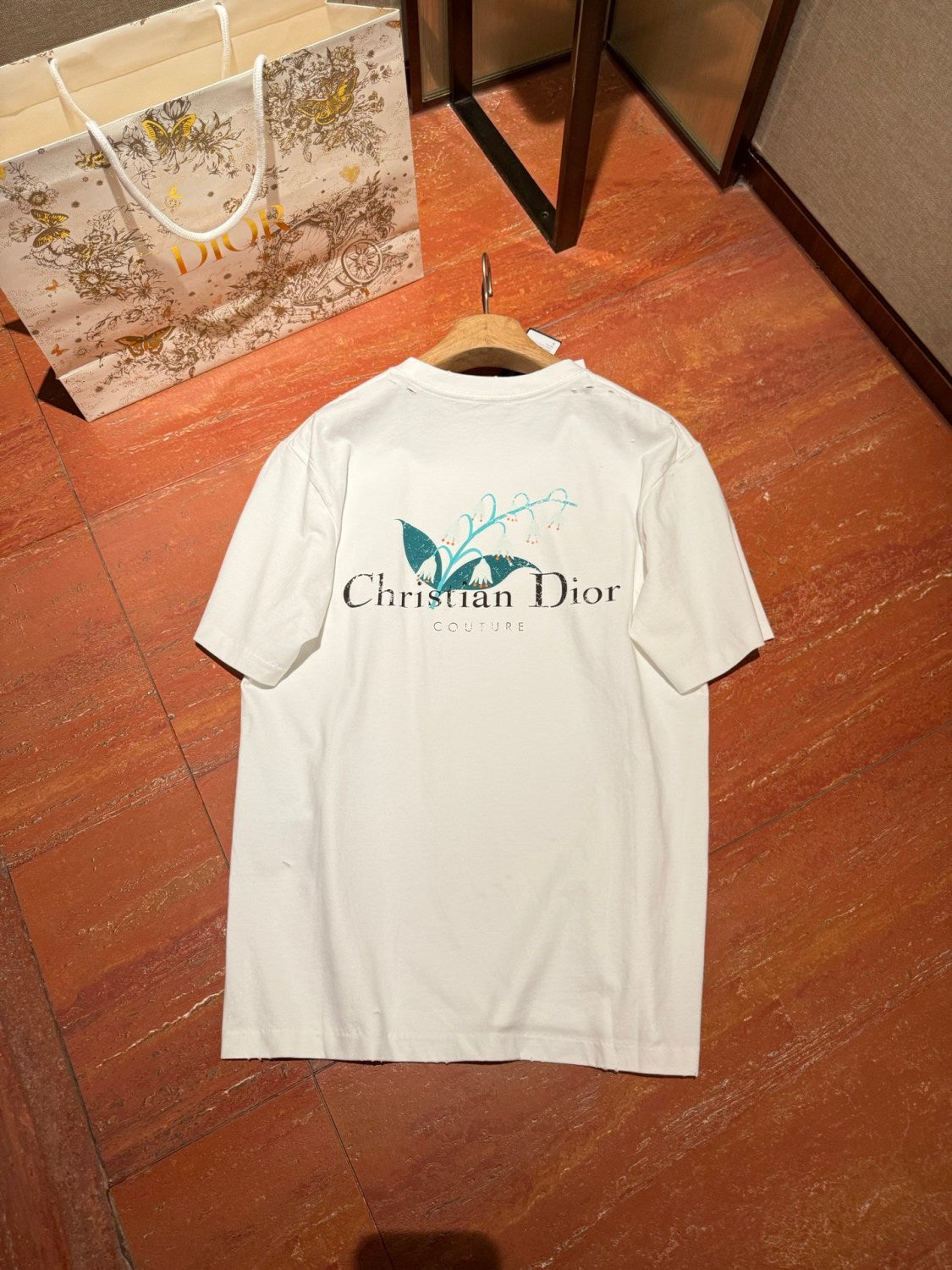 Dior Men's Summer Solid Color Floral Pattern Letter Print Round Neck Cotton Short Sleeve T-Shirt #76737