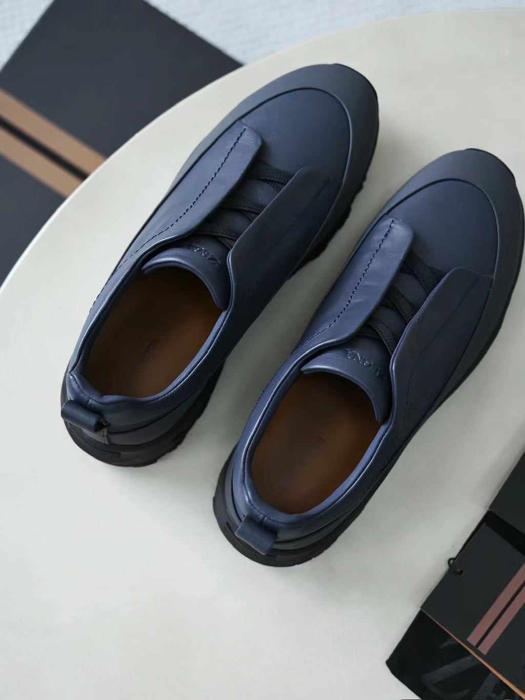 Ermenegildo Zegna Triple Stitchâ„?Monte Men's Fall/Winter Fashion Casual Round Toe Slip On Leather Suede Low Top Slip On Sneakers Shoes #78782