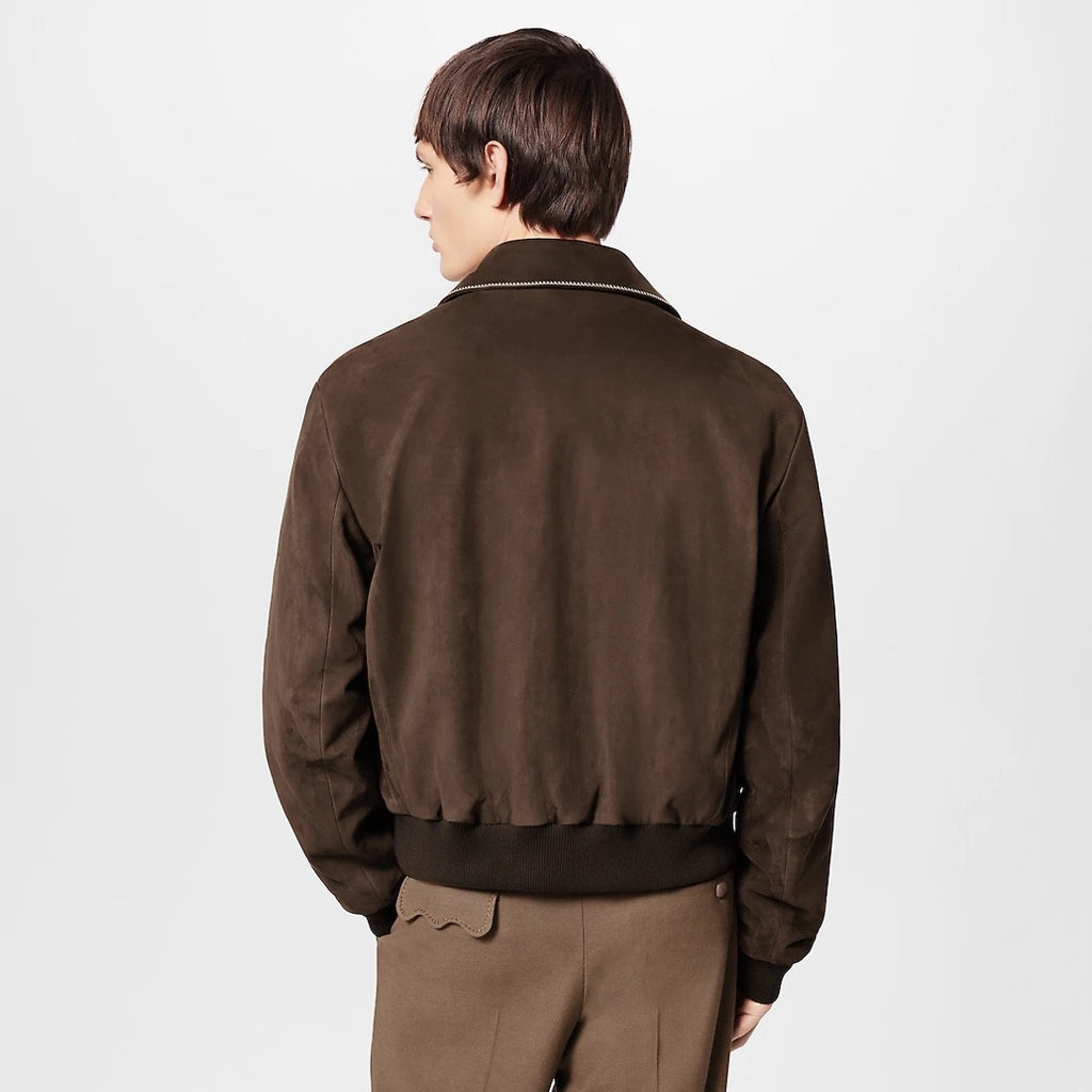 Louis Vuitton Men's Fall and Winter Brown Letter Zipper Lapel Casual Pilot Leather Long Sleeve Jacket #72671