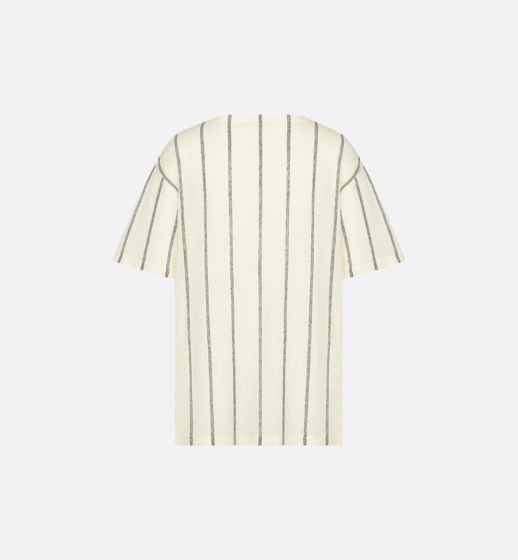 Dior Men's Summer Embroidered Solid Color Striped Loose-Fit Christian Dior Couture Short-Sleeved T-Shirt #81352