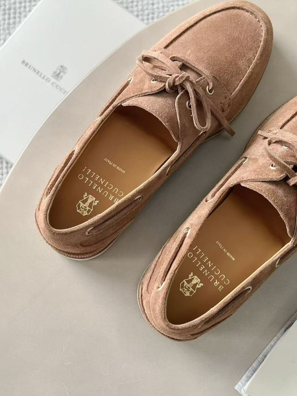 Brunello Cucinelli Men's Washed Suede Boat Shoes. Four-Season Solid Color Round Toe Lace-Up Low-Top Casual Shoes Ngvp #2125