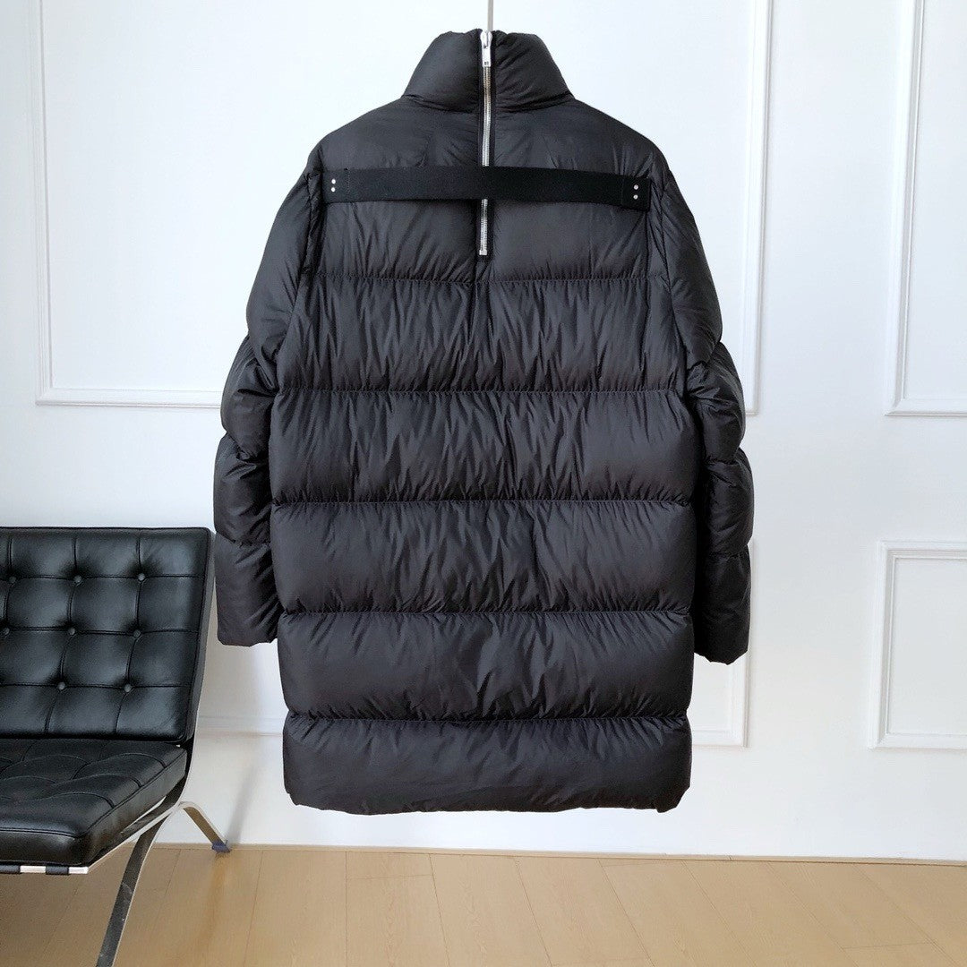 Moncler x Rick Owens Men's And Women's Winter Black Glossy Zipper Long Sleeve Puffer Down Jacket #73786