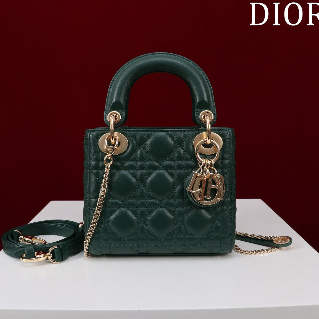 Dior Lady Women's Solid Color Metal Pendant Removable Chain Shoulder Strap Wicker Pattern Sheepskin Leather Single Shoulder Crossbody Handbag Bag Bags #77461