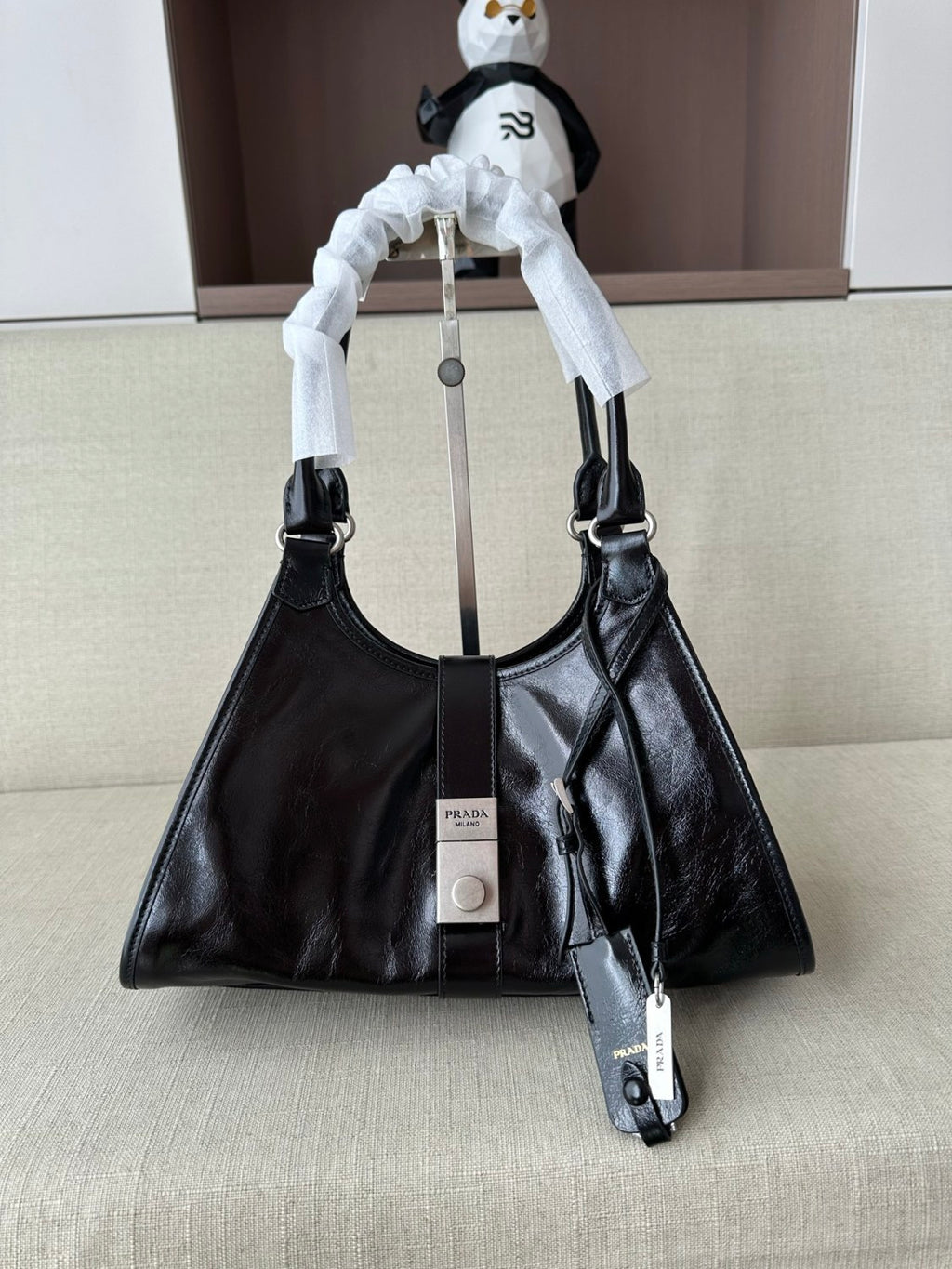 Prada Women's Fashion Classic Solid Color Leather Monogram Lock Clasp Medium Leather Tote Bag Shoulder Bag Bags #78672