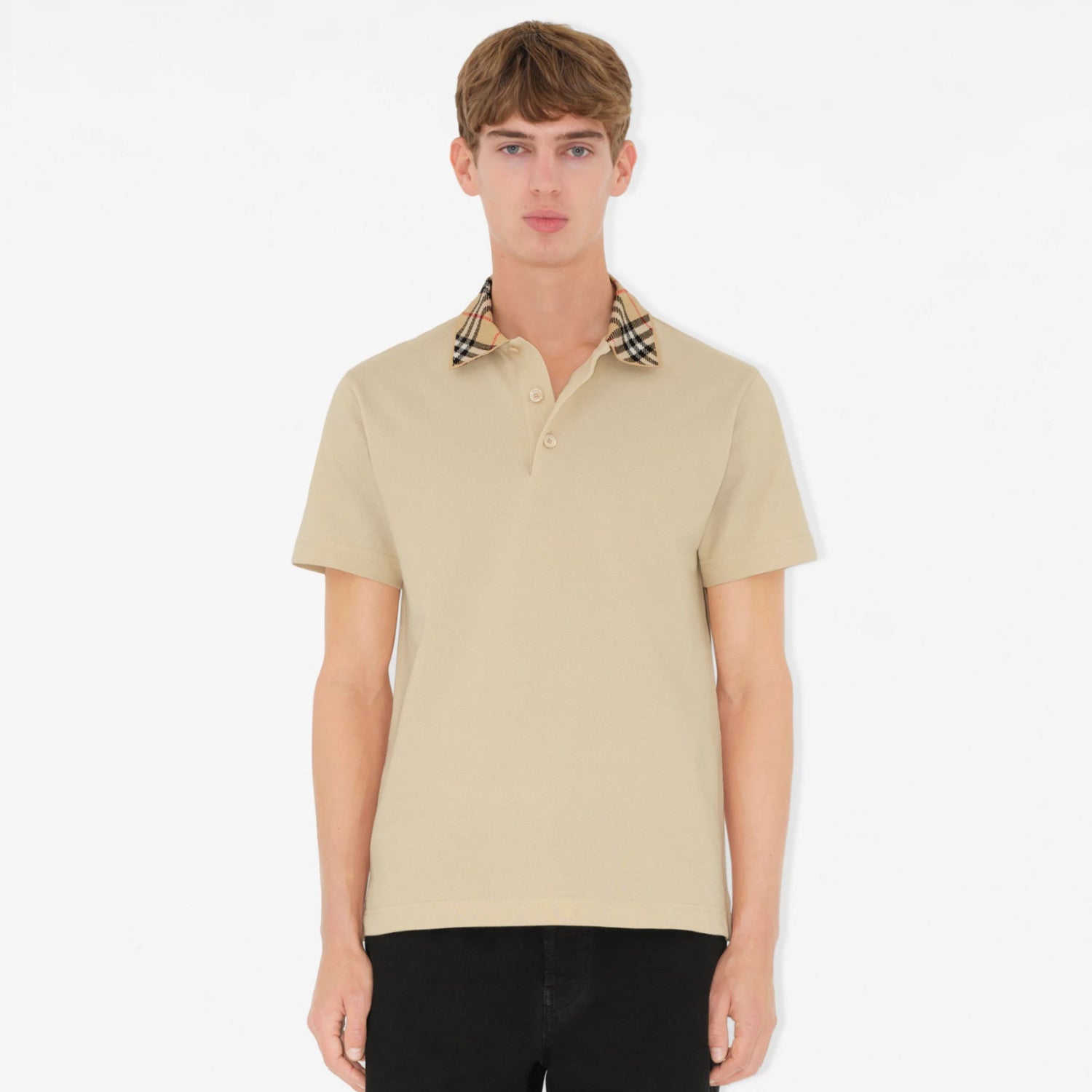 Burberry Men's Summer Check Printed Polo Neck Solid Color Short Sleeve T-Shirt #77499