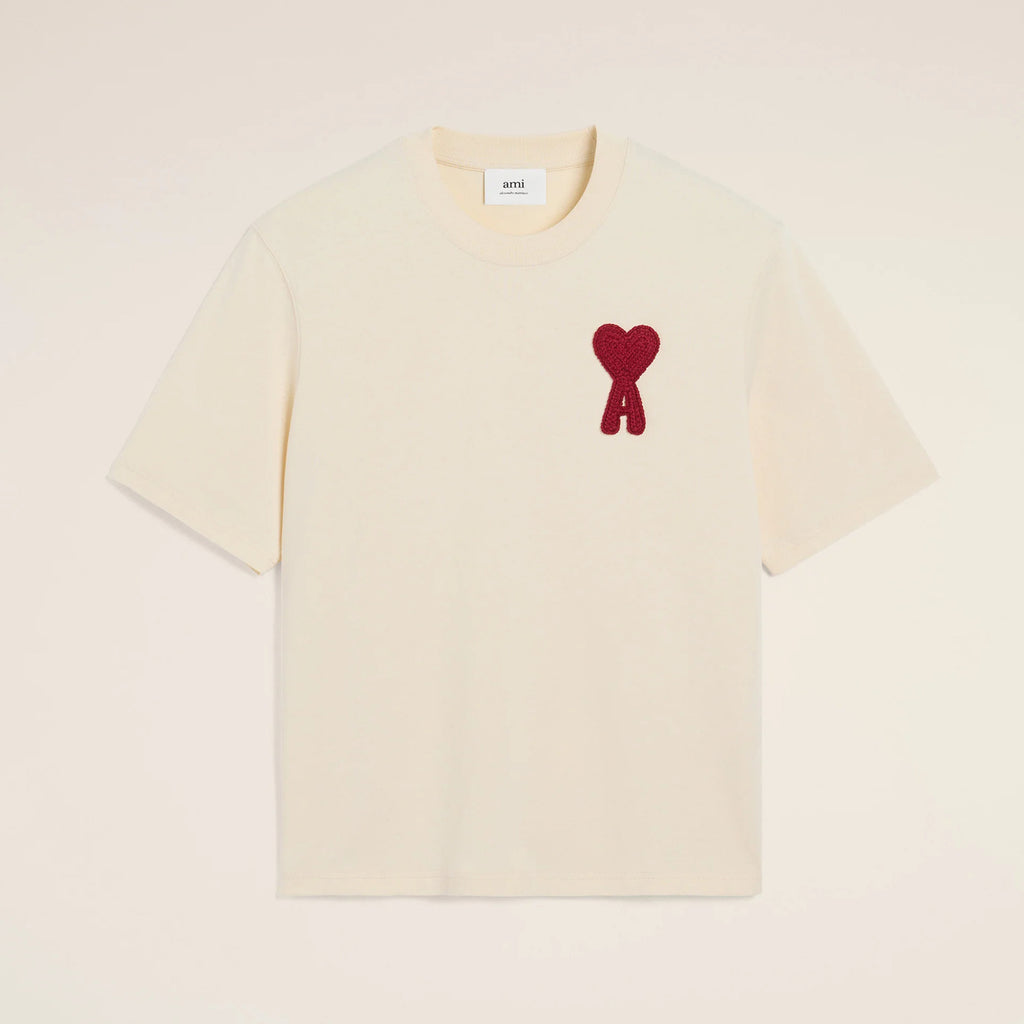 Ami Men's and Women's Solid Color Embroidered Logo Print Round Neck Cotton Short Sleeve T-Shirt #75745