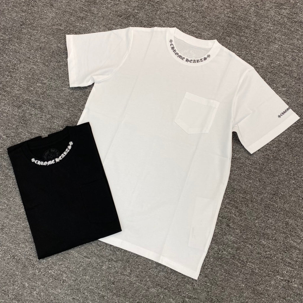 Chrome Hearts Men's and Women's Summer Neckline Sanskrit Letter Round Neck Cotton Short Sleeve T-shirt #72329