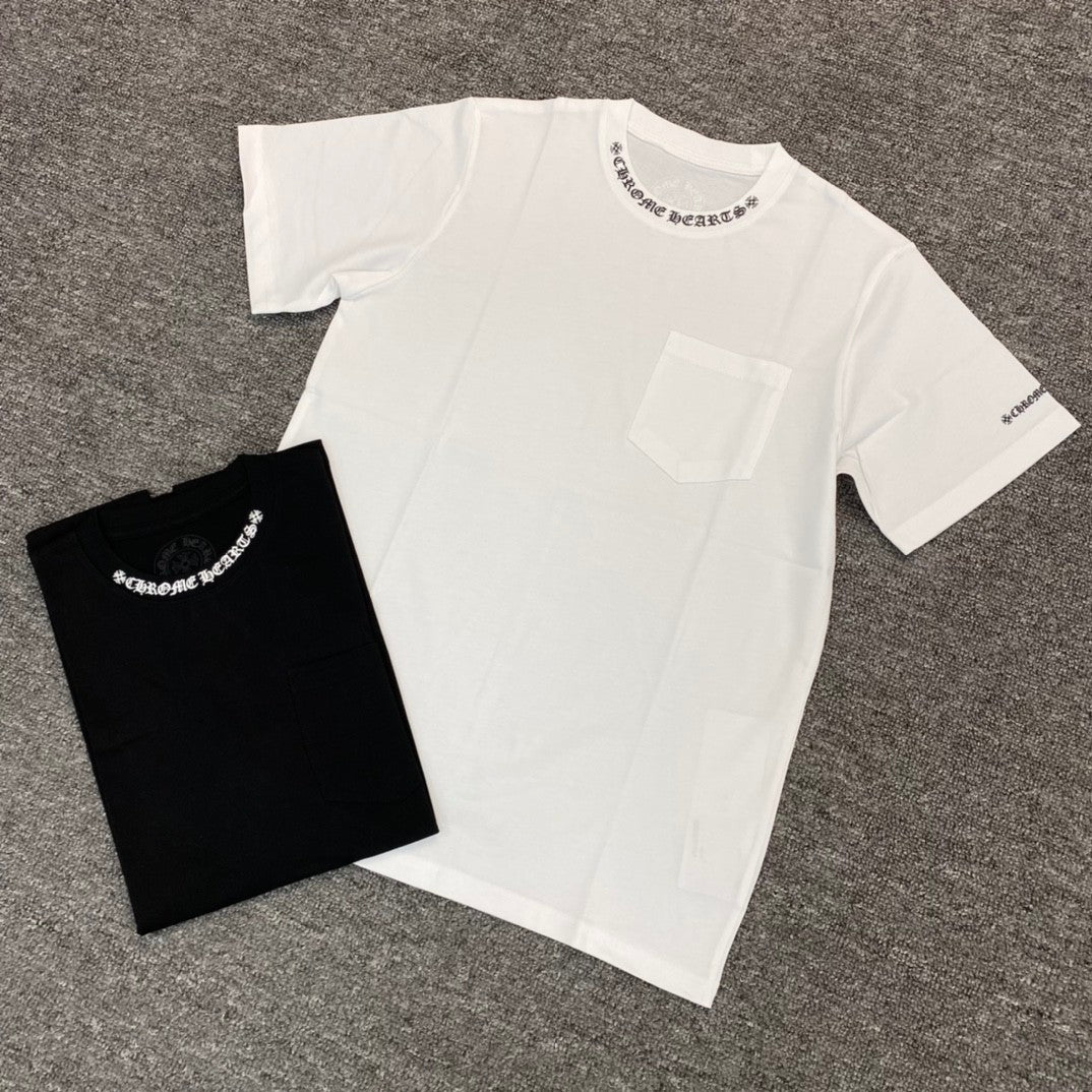 Chrome Hearts Men's and Women's Summer Neckline Sanskrit Letter Round Neck Cotton Short Sleeve T-shirt #72329