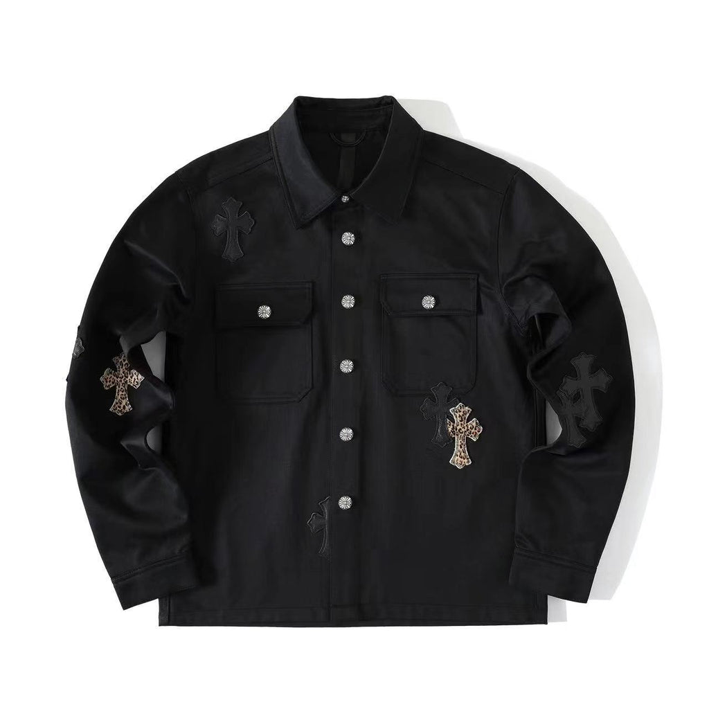 Chrome Hearts Men's Spring/Fall Fashion Casual Collared Single-Breasted Solid-Color Shirt Jacket with Loose-Fit Waist-Tie Workwear Pants Suit Set #78853