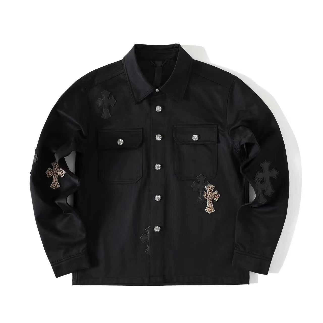 Chrome Hearts Men's Spring/Fall Fashion Casual Collared Single-Breasted Solid-Color Shirt Jacket with Loose-Fit Waist-Tie Workwear Pants Suit Set #78853