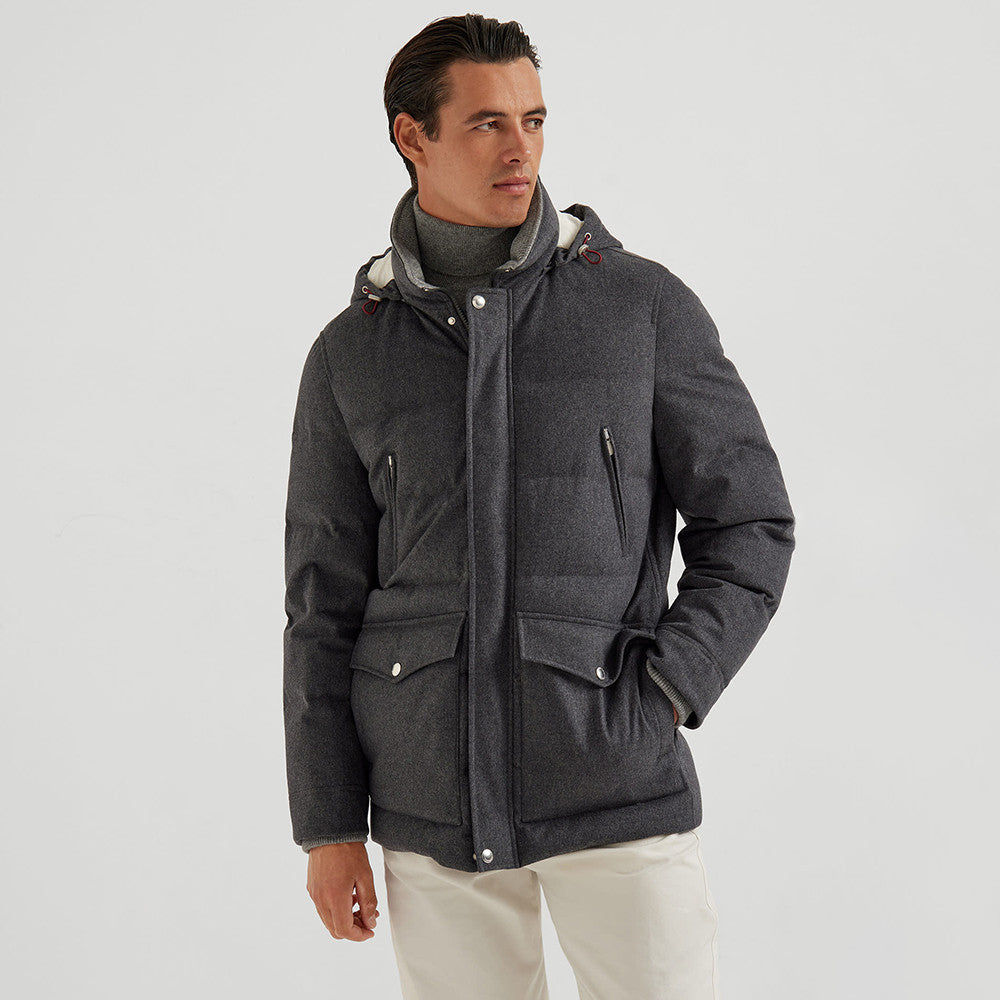 Brunello Cucinelli Men's Wool Down Jacket Gray #334783