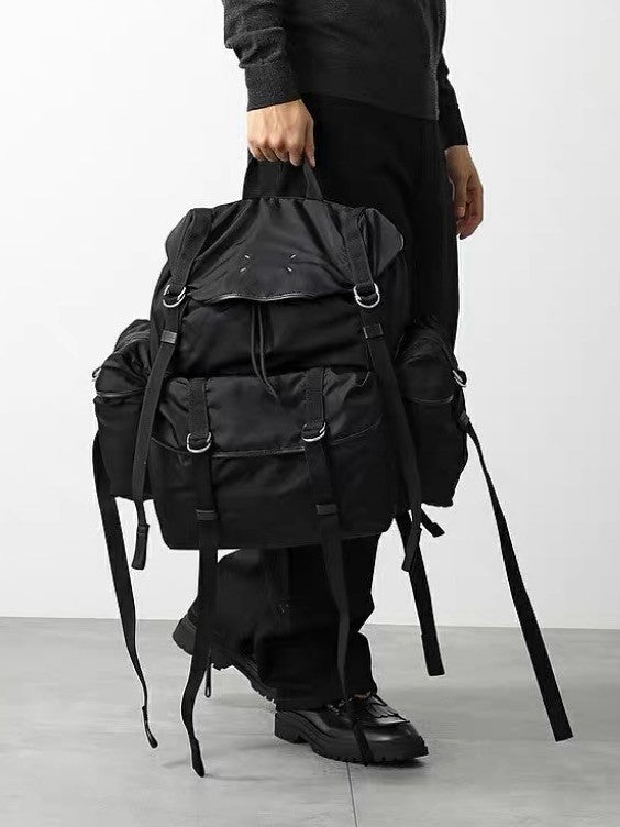 Maison Margiela Men's Nylon Solid Color Adjustable Strap Drawstring Flap High Tech XL Backpack Casual Shoulder Bag Bags SB2WA0013P6763T8013 Ngvp #9919