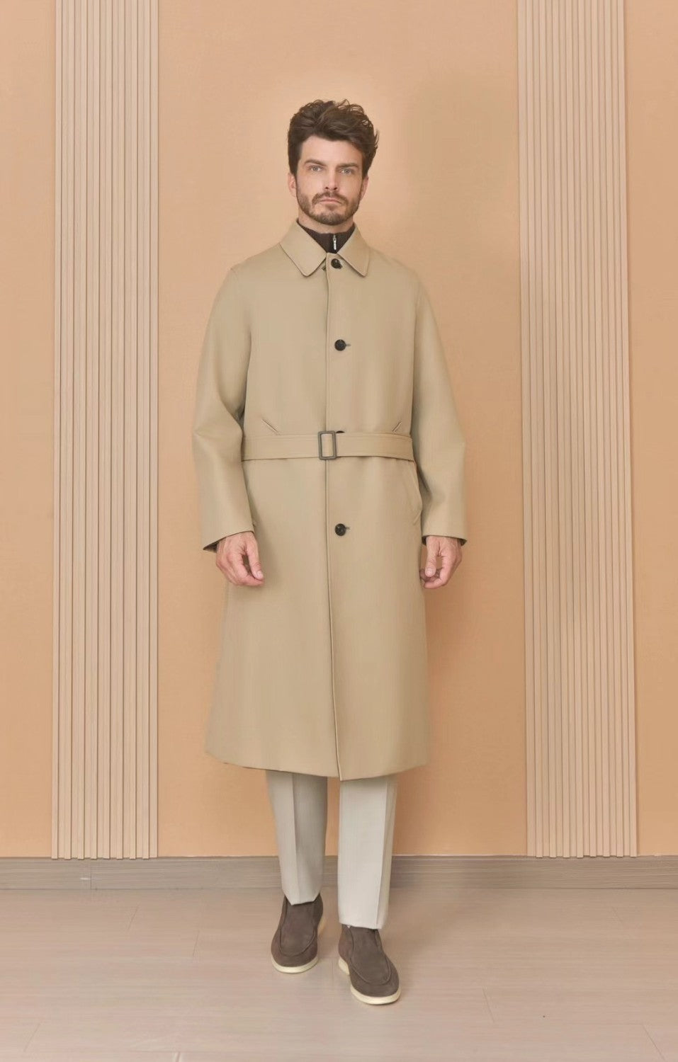 Loro Piana Men's Reversible Double-Faced Coat with Belt. Single-Button Lapel. Long Fit Jacket Ngvp #2336
