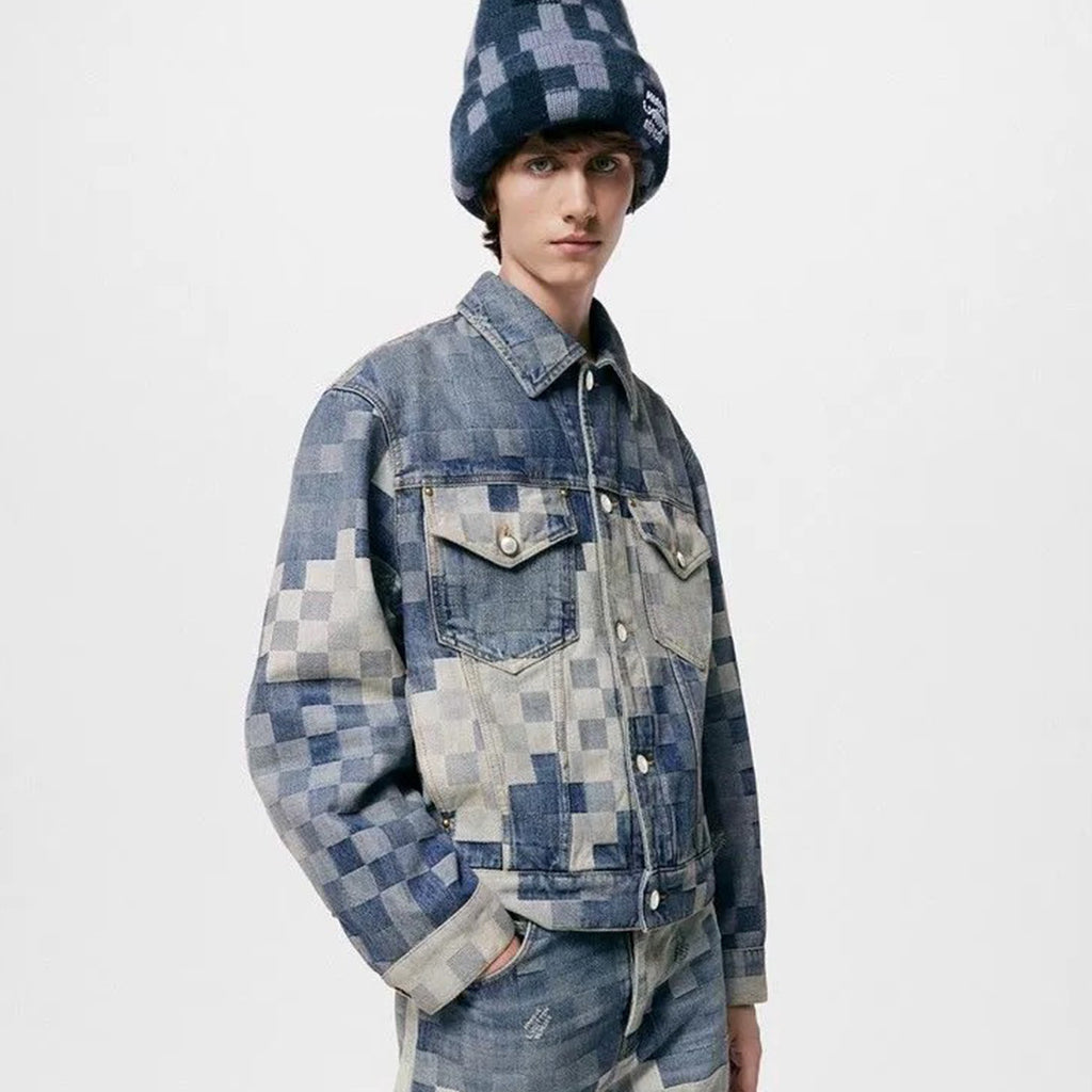Louis Vuitton Men's Spring And Fall Blue Gradient Plaid Lapel Single-breasted Loose Long-sleeved Denim Jacket Ngvp #7746