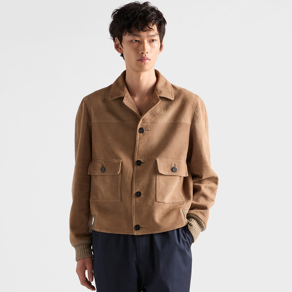 PRADA Men's 25FW Stone Suede Bomber Jacket #333461