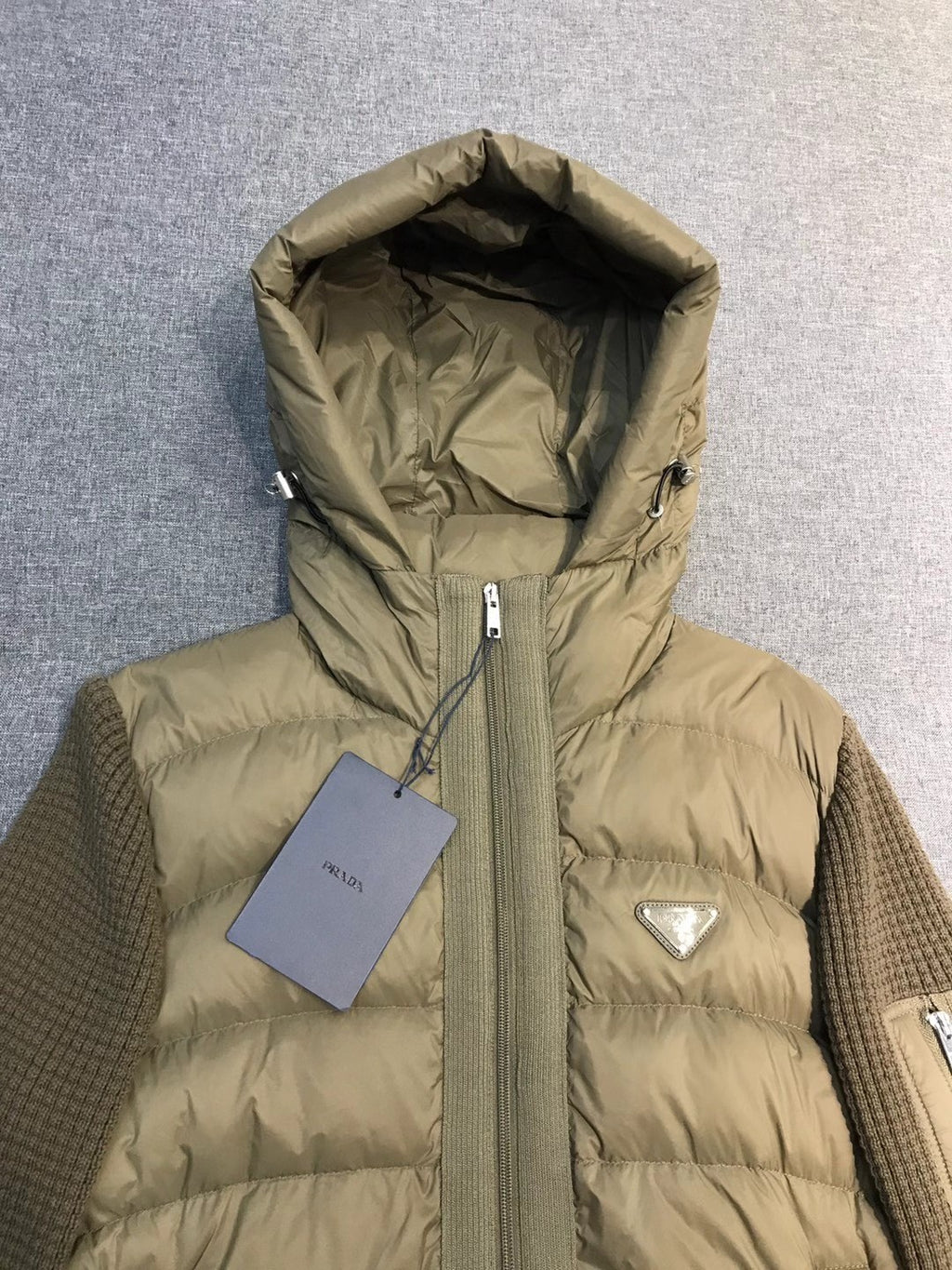 Prada Men's Fall/Winter Fashion Casual Classic Logo Triangular Enamel Emblem Hooded Zipper Patchwork Down Jacket #79548