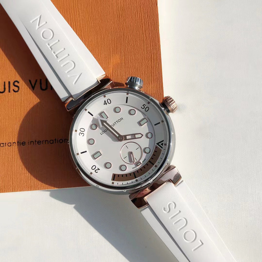 Louis Vuitton Men's TAMBOUR STREET DIVER Steel Dial Rubber Strap Automatic Mechanical Watch 44 mm #99382