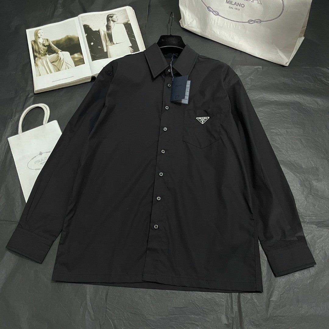 Prada Men's And Women's Spring/Fall Fashion Casual Solid Color Cotton Collared Single Button Long Sleeve Shirt #78891