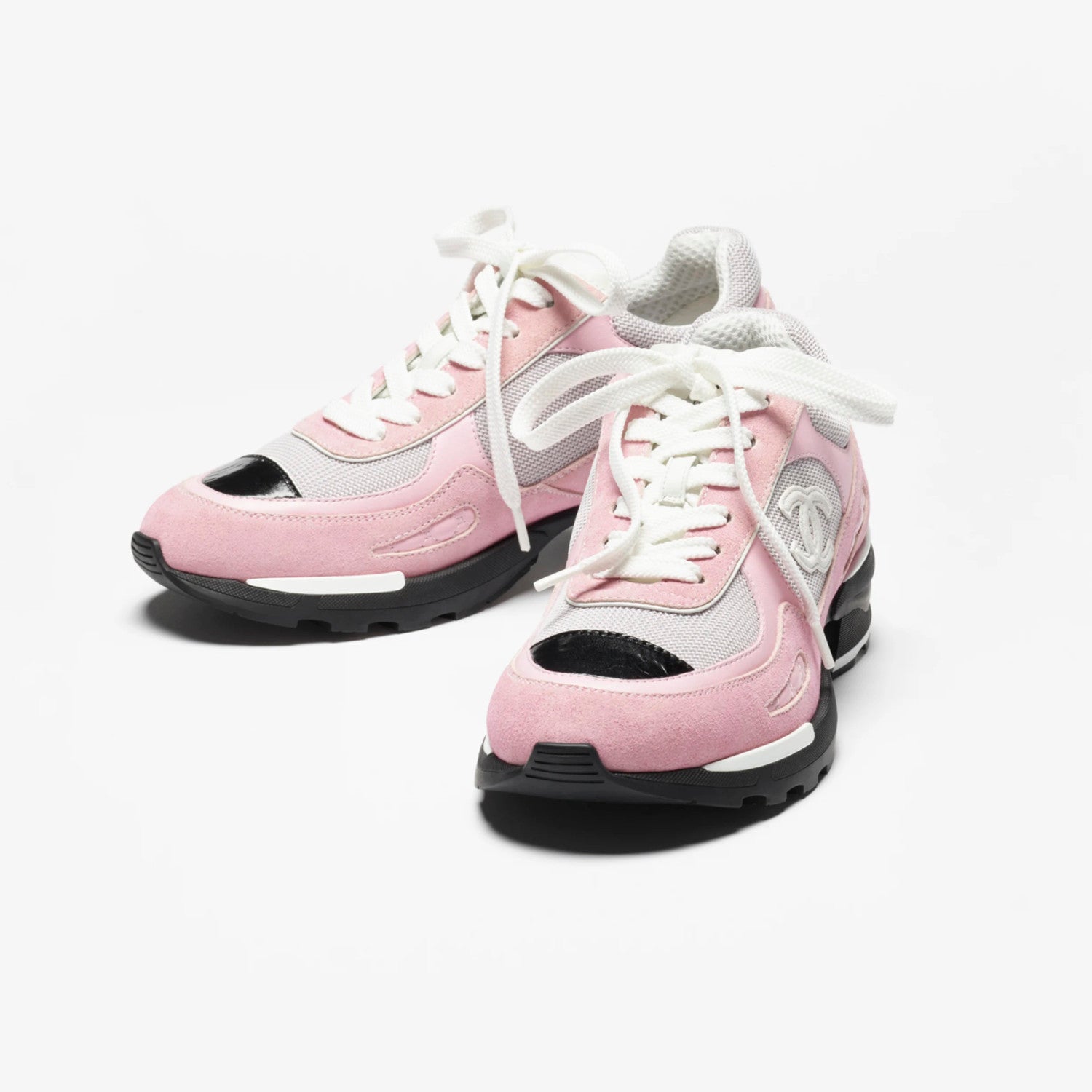 Chanel Women's Spring/fall Fashion Casual Round Toe Lace Up Chunky Heel Low Top Leather And Mesh Blend Sneakers Shoes #79316