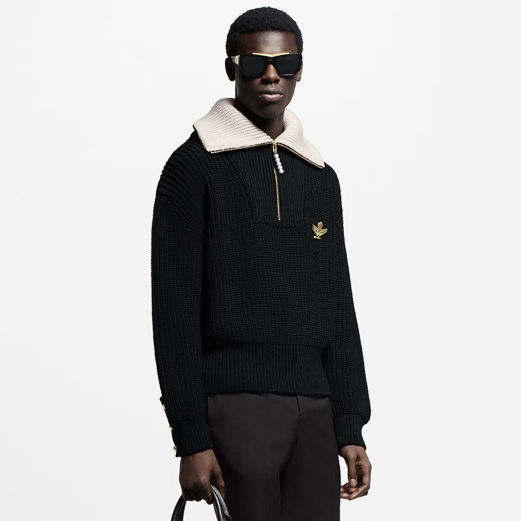 Louis Vuitton Men's Fall And Winter Half Zip Pullover Brooch Lapel Long Sleeved Sweater #75765
