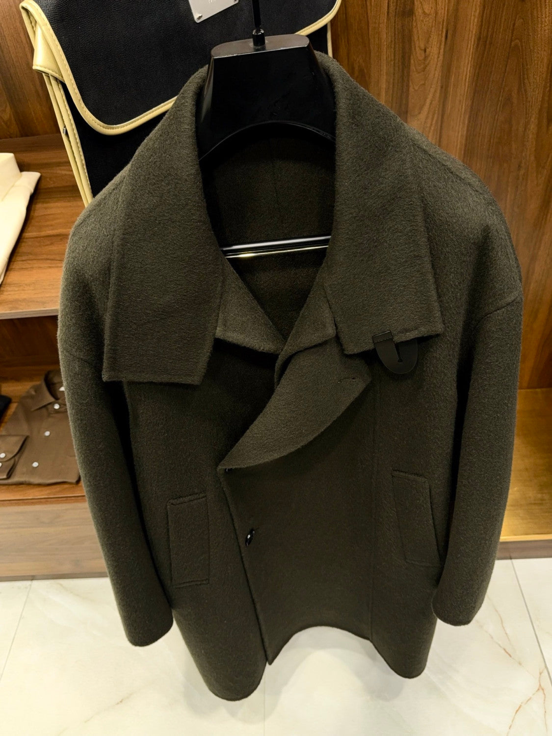 Hermes Men's Large Lapel Wool Slightly Wide Version Long Cashmere Coat #333099