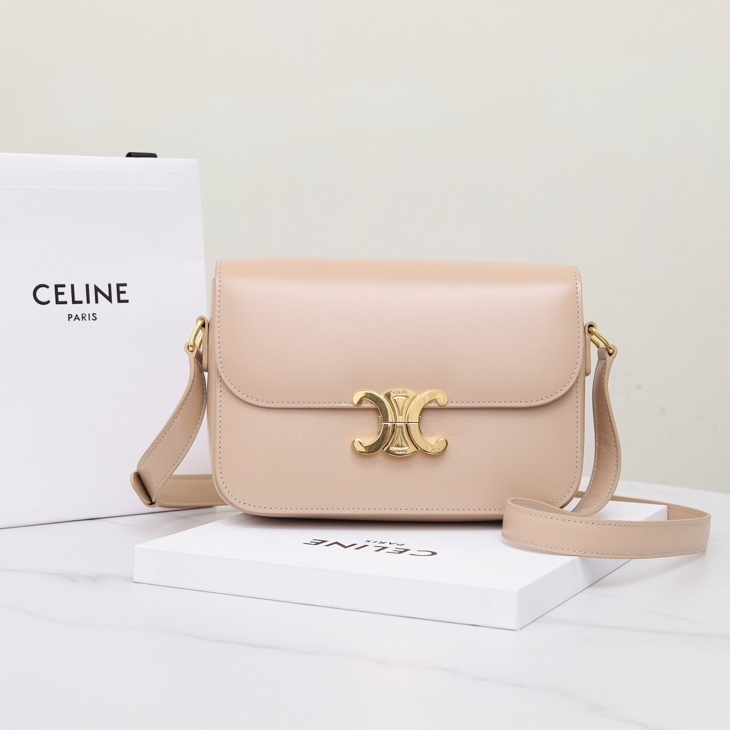 Celine Teen Triomphe Glossy Cow Leather Handbags Women's Temperament Luxury Solid Colour Temperament Crossbody Bag Logo Handbags Bag Bags #71965