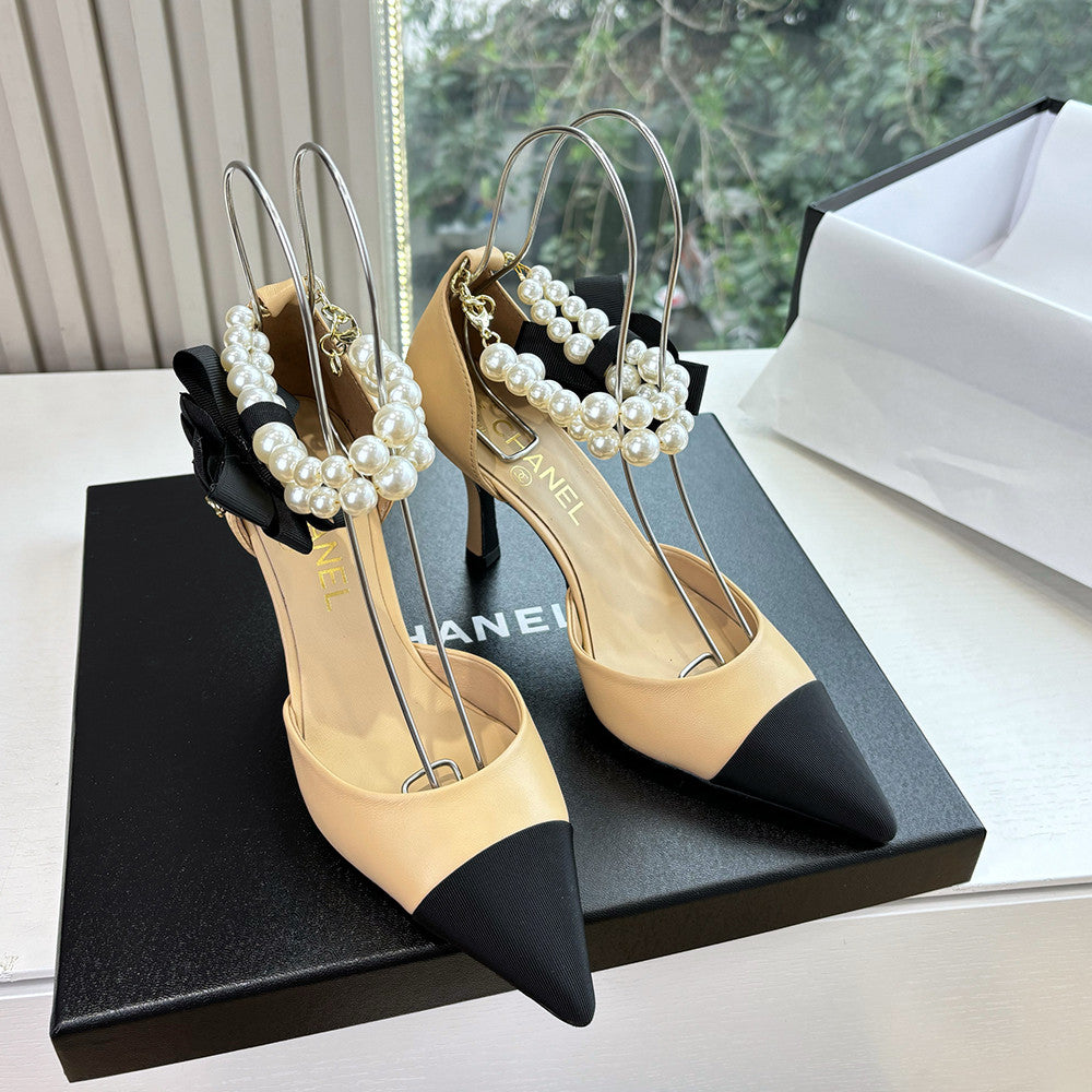 Chanel 25S Braided Mary Jane Toe Pearl Sandals and High Heels #334481