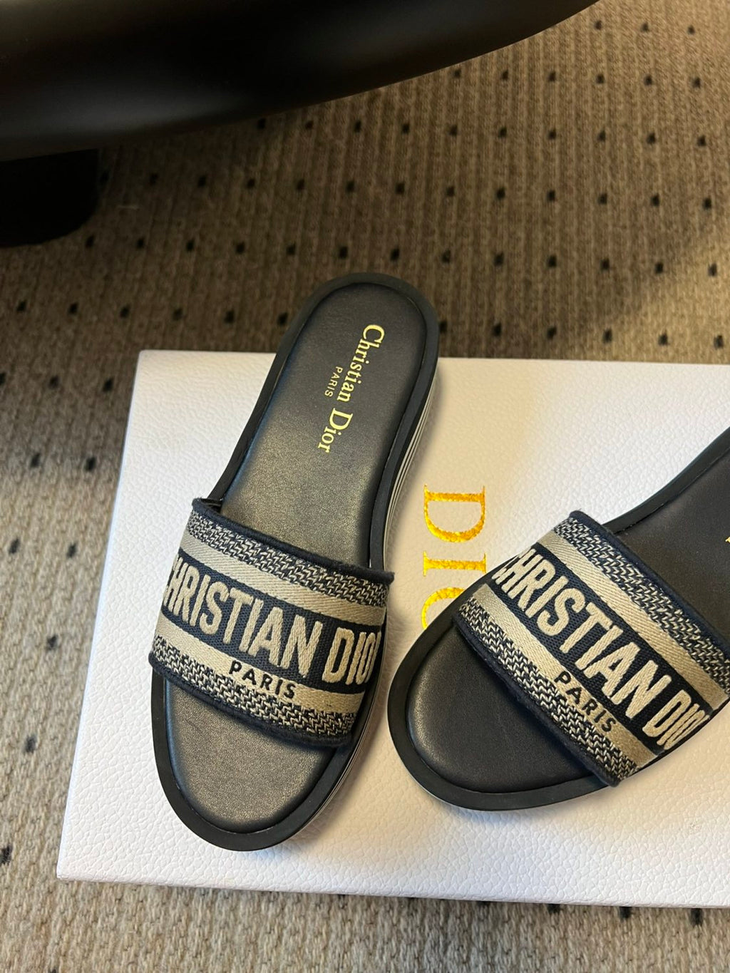 Dior Women's Alphabet Printed Round Head Colorblocking Thick Bottom One Slipper Sandals Shoes #76299