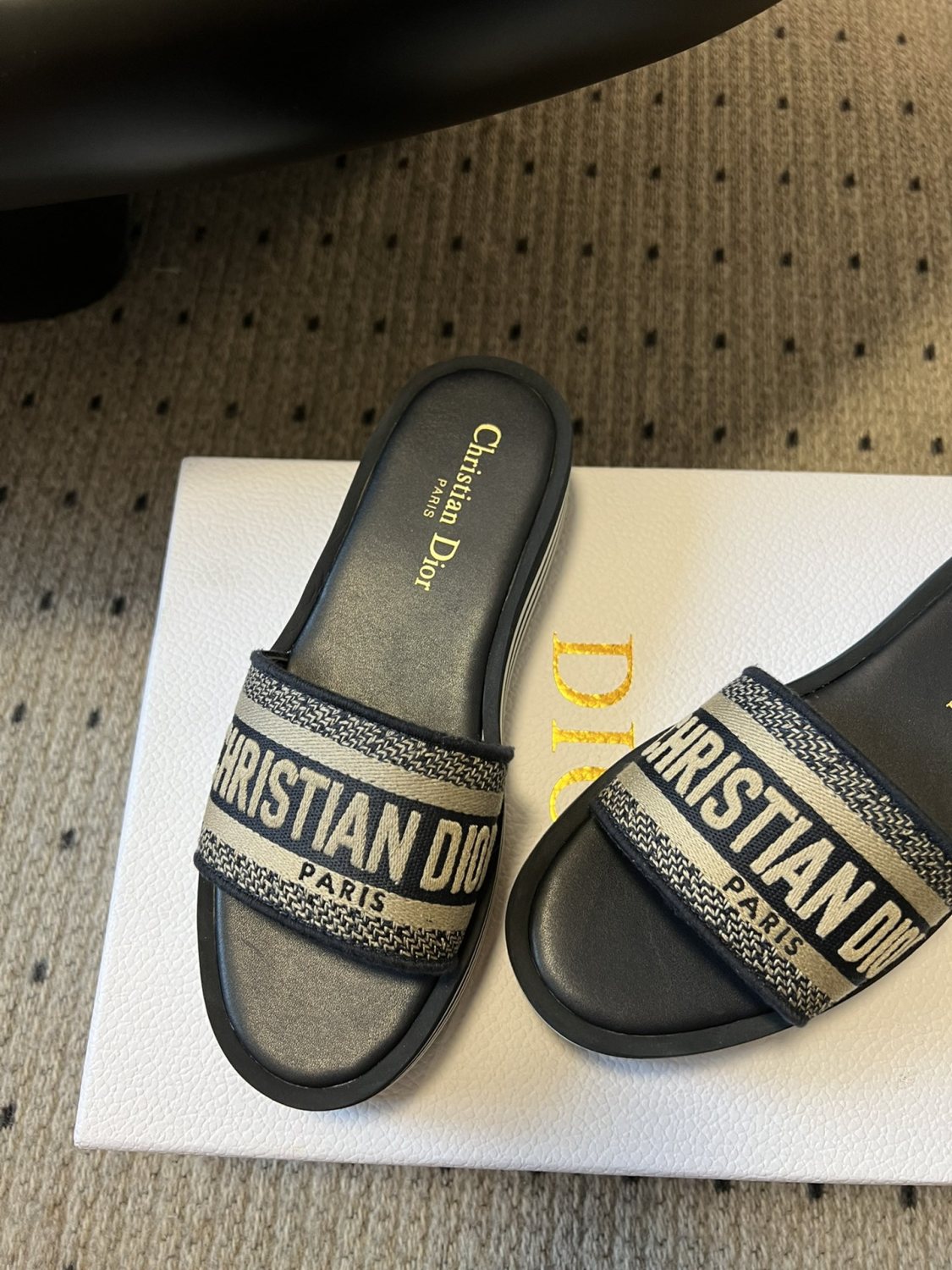 Dior Women's Alphabet Printed Round Head Colorblocking Thick Bottom One Slipper Sandals Shoes #76299