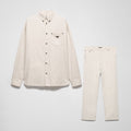 Prada Men's Fall And Winter Solid Color Lapel Single Breasted Linen Long Sleeved Jacket Casual Trousers Pants Set Suit #77392