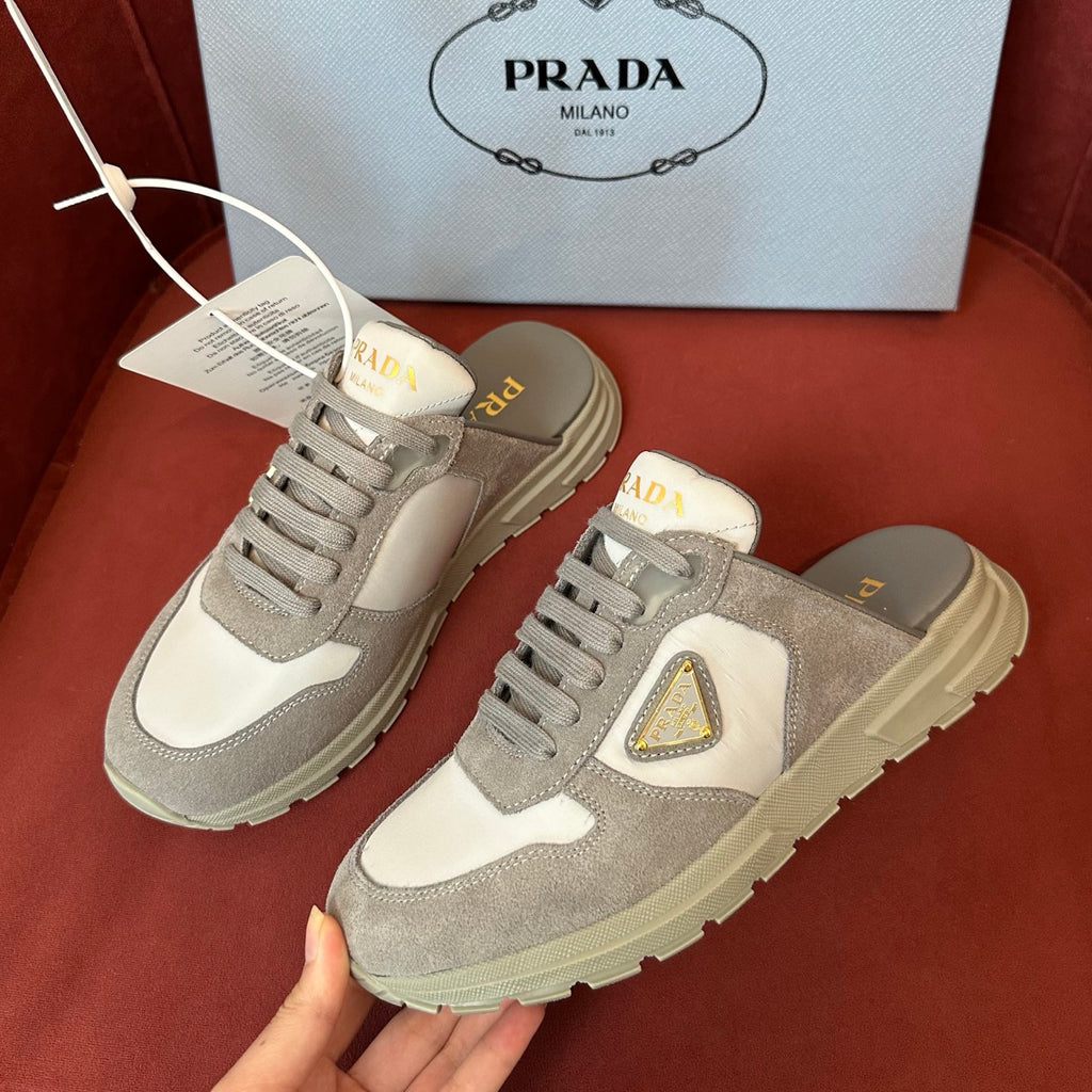Prada Women's Solid Colour Suede Round Toe Lace-Up Casual Slippers Shoes #76979