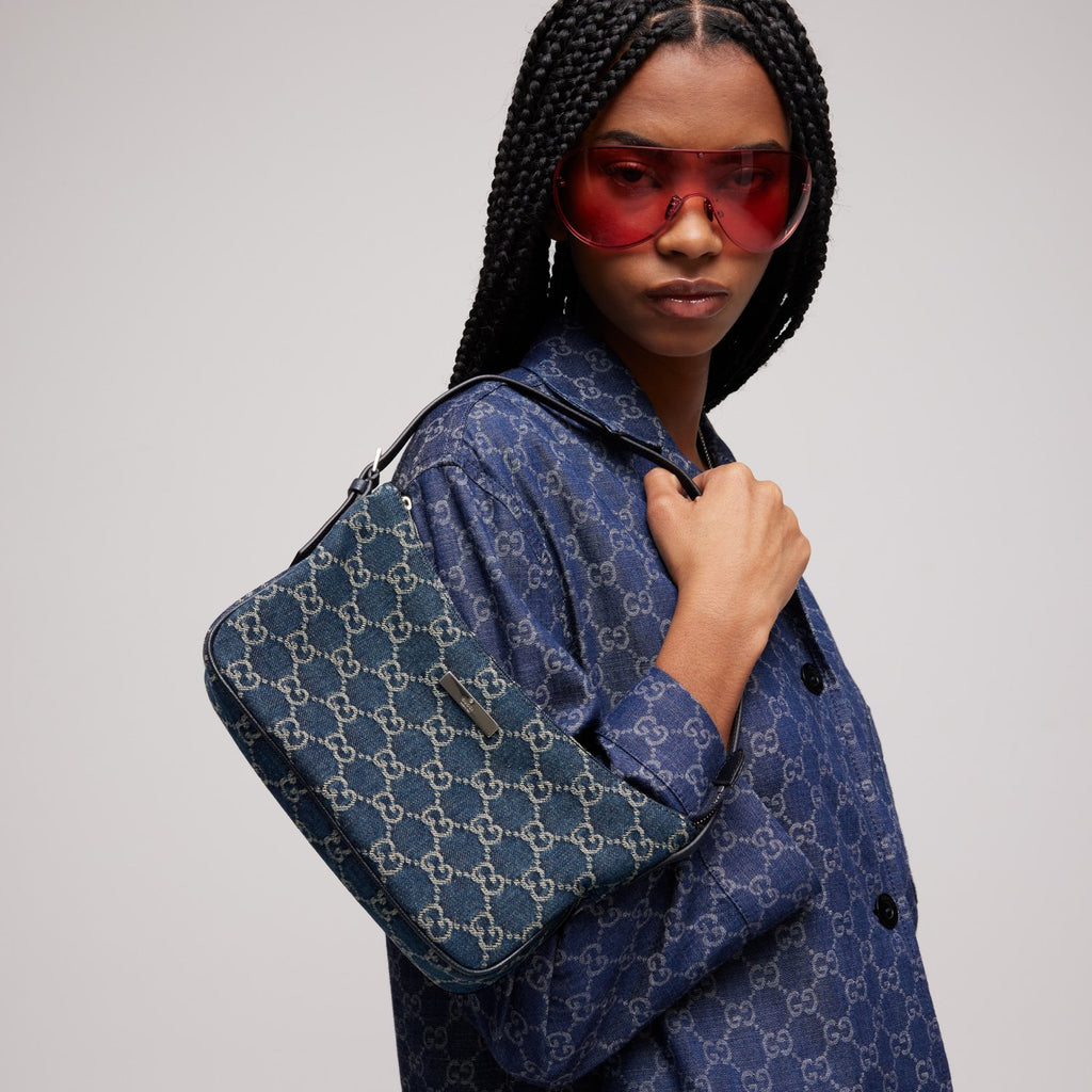 GUCCI Lady Lunetta Small Shoulder Bag GG Denim #384081