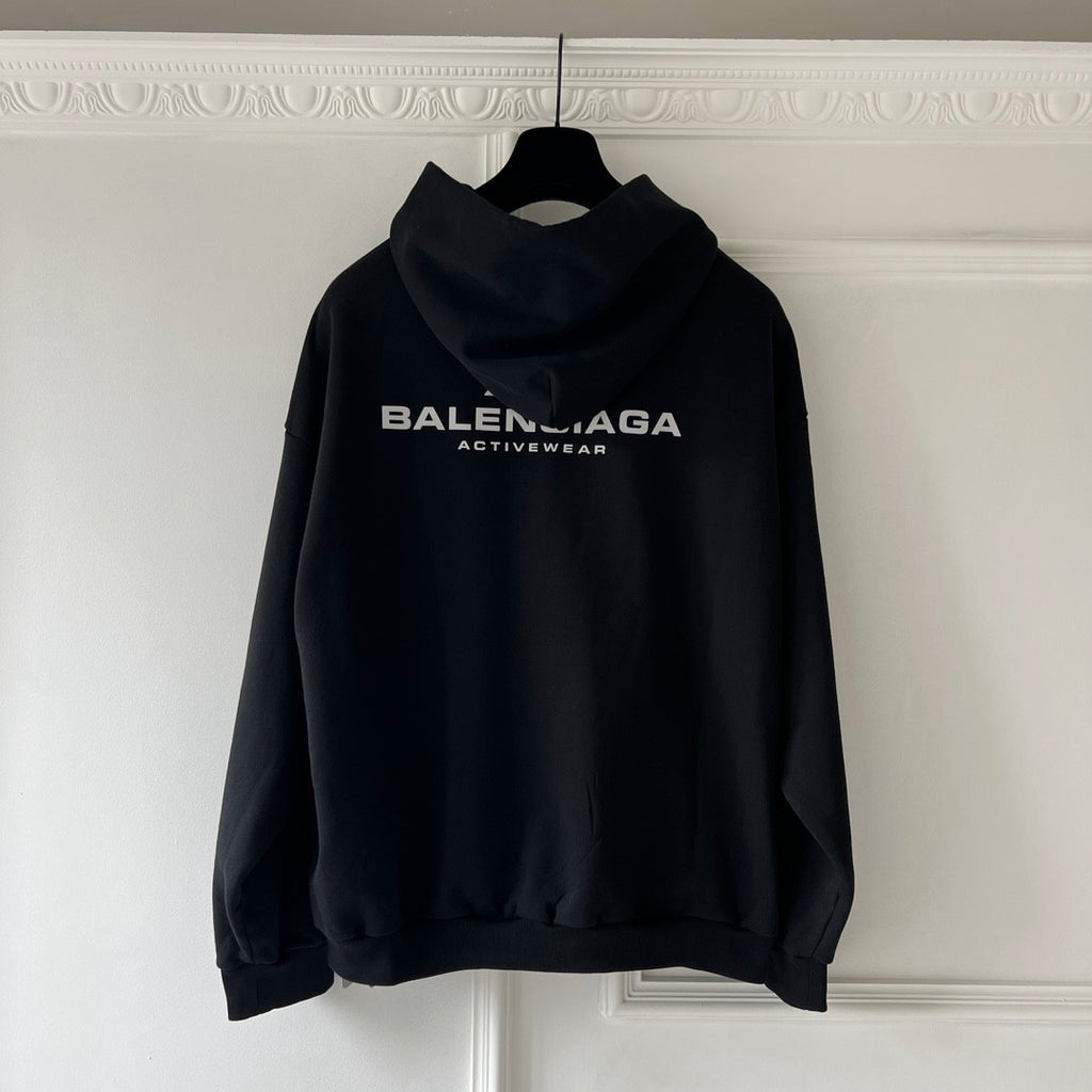 Balenciaga Men's and Women's Spring and Autumn Black Logo Printed Loose Long Sleeve Hooded Sweatshirt #99884