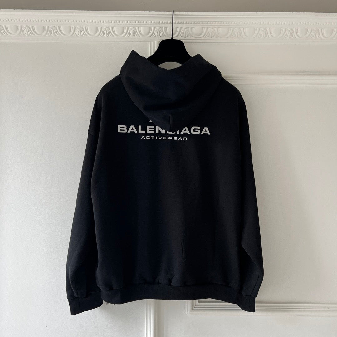 Balenciaga Men's and Women's Spring and Autumn Black Logo Printed Loose Long Sleeve Hooded Sweatshirt #99884