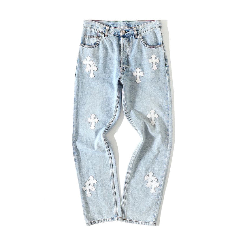 Chrome Hearts Light Blue Graffiti Jeans Pants #96564