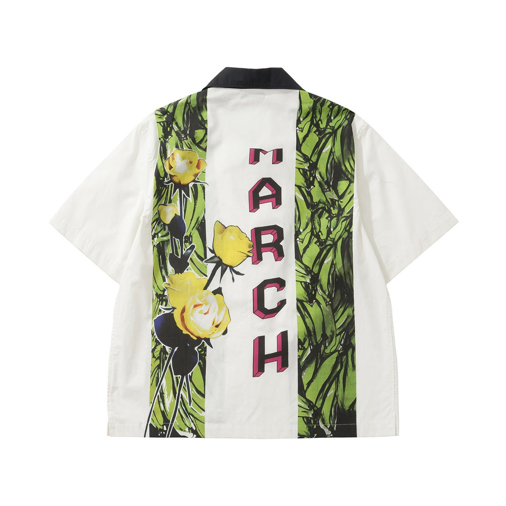 Prada Men's Women's Summer Colorblocked Floral Logo Printed Cotton Short Sleeve Shirt Ngvp #1777