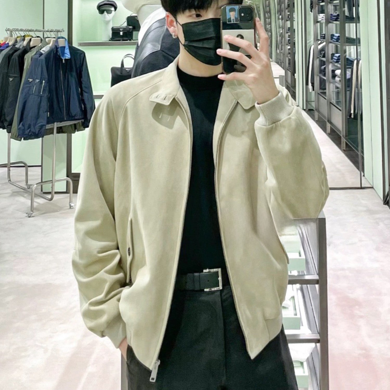 Prada Mens Suede Bomber Jacket Spring And Autumn Classic Solid Color Fashion Casual Fitted Jacket Coat Ngvp #8761