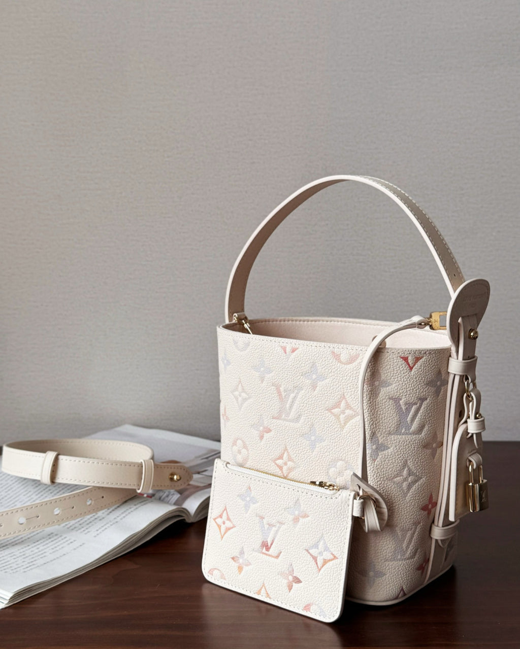 Louis Vuitton All In BB Women's Watercolor Gradient Logo Print Embossed Grained Cowhide Leather Shoulder Bag Crossbody Handbag Tote Bags #78126