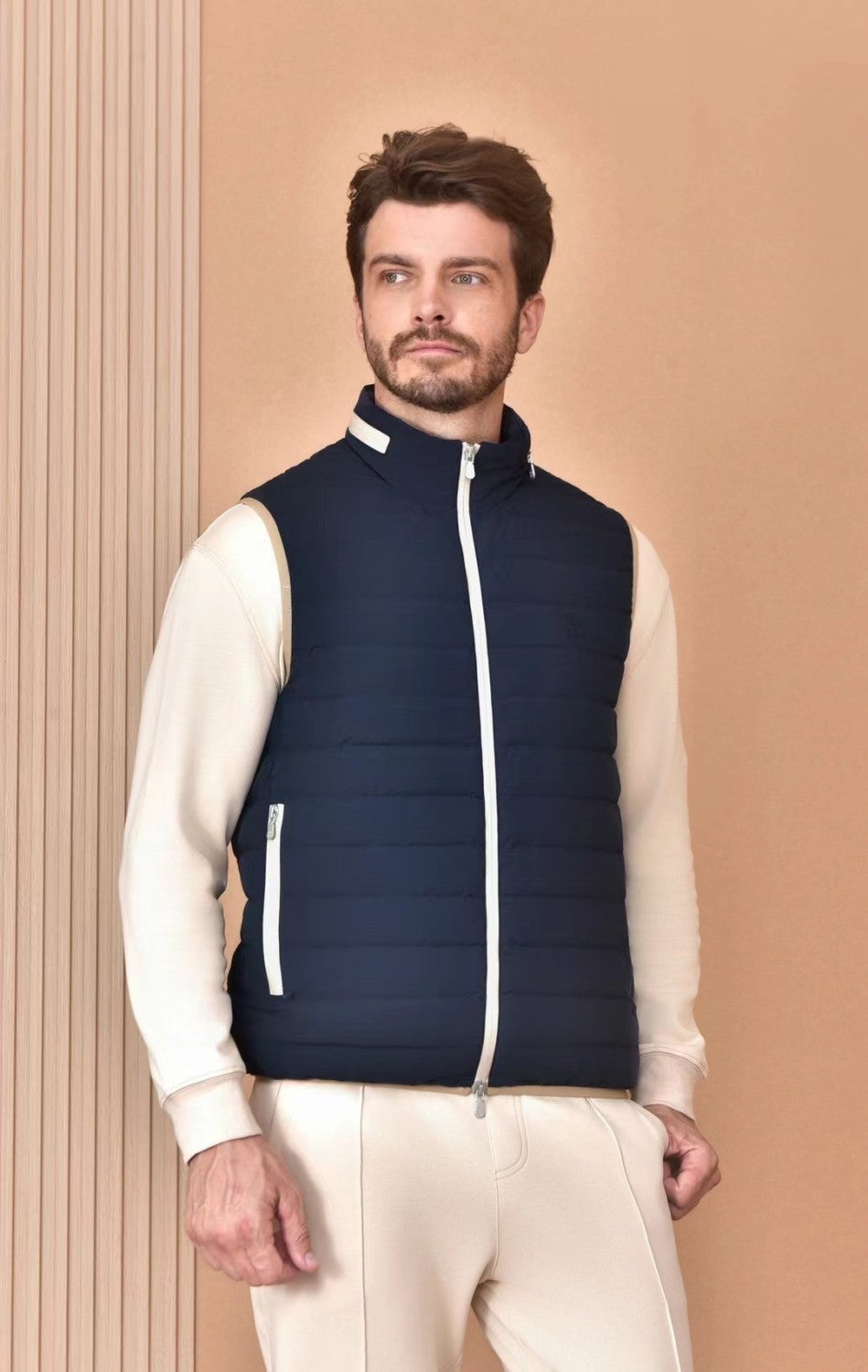 Brunello Cucinelli Men's Logo Embroidered High Neck Zipper Solid Color Fitted Straight Sleeveless Down Vest Ngvp #9665