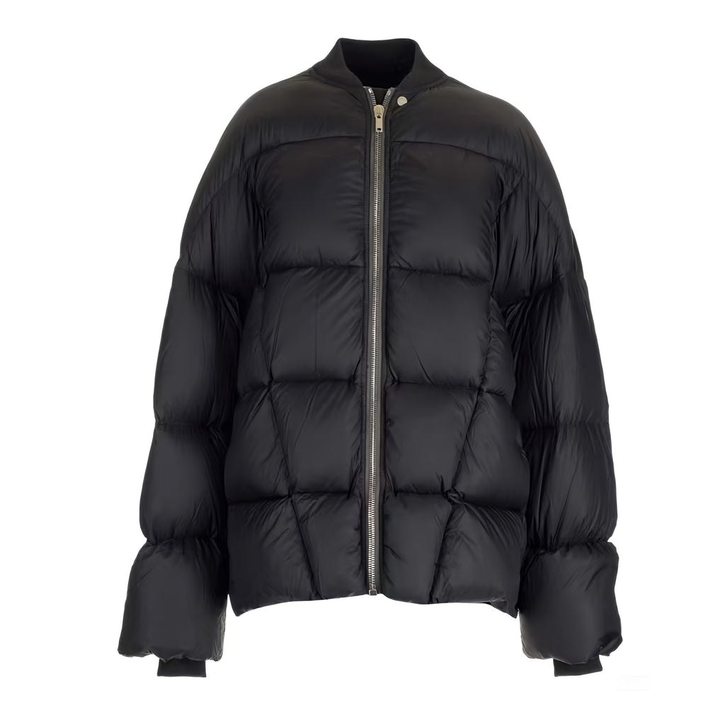 Rick Owens Men's And Women's Fall And Winter Quilted Line Design Simple Loose Thickened Down Jacket Jacket Zipper Black Seko Trend Oversized Jacket Ngvp #2611