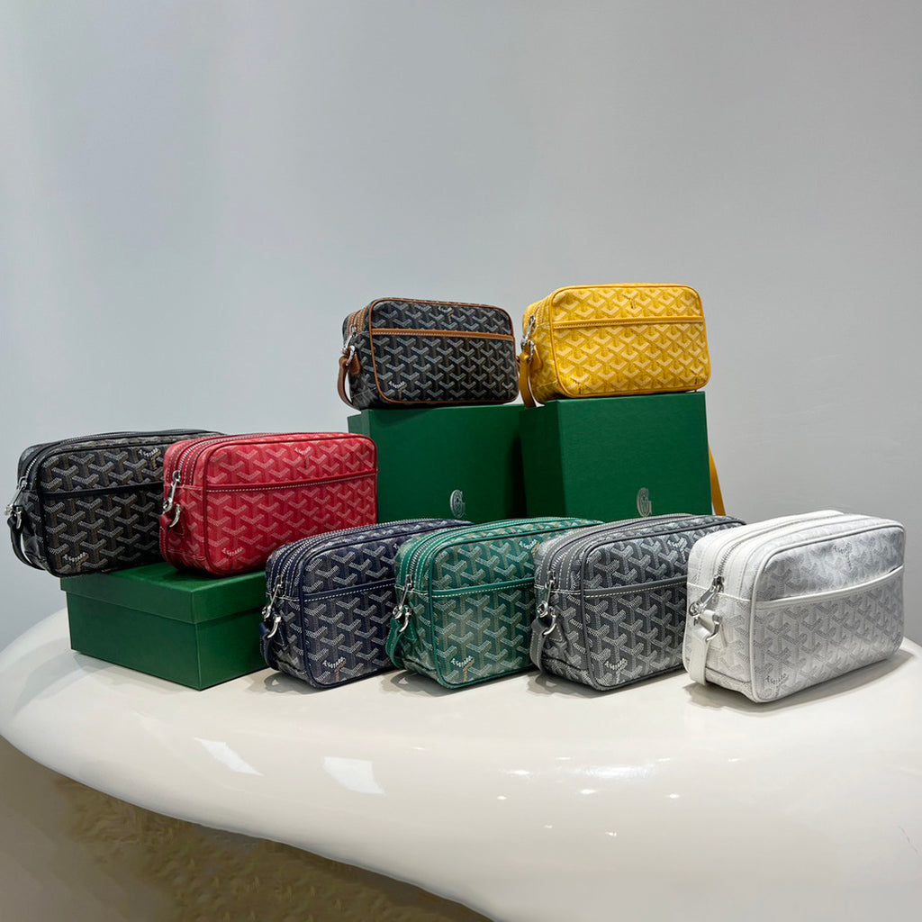 GOYARD Cap-vert Men's And Women's Old Flower Full Print Inside And Outside Compartments Canvas Patchwork Leather Messenger Bag Camera Bag Shoulder Crossbody Bags #76387