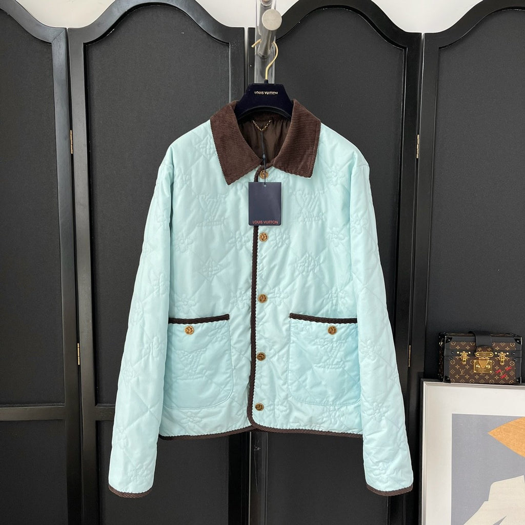 Louis Vuitton Men's Fall And Winter Light Blue Patchwork Fitted Lapel Single Breasted Long Sleeved Jacket #73167